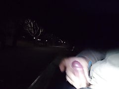 Small dick cumshot in the park at midnight.