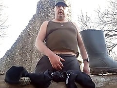 Thick gay men indulge in foot fetish with military boots