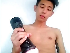 'TJ Jerking Off with His Fleshlight, Cumming, and Tasting His Own Cum'