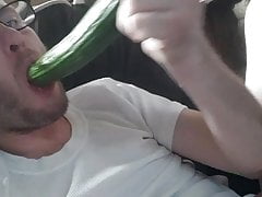 Fucking my loose ass with a cucumber and sucking it clean