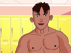 Muscular guys enjoy passionate gay action in the locker room