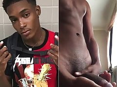 black twink shows off his long cut dick for web (52'')