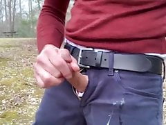 Me Jerking-off outdoors at the park and cumming on my jeans.
