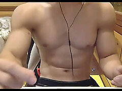 Vic, the Taiwanese muscle gym coach, flexes on webcam and masturbates
