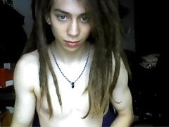 Pretty boy with dreads wanking and cumming