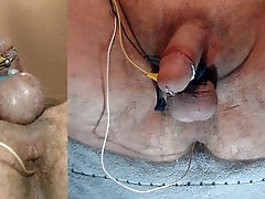 Electric stimulation session with overflowing pre-cum and vigorous anal play